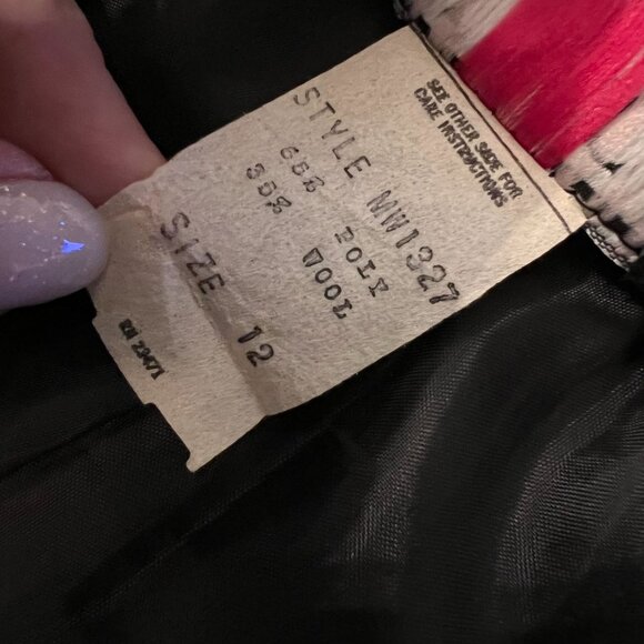 Vtg Vinci Black White Houndstooth Pencil Skirt Wool Back Slit Size 12 Pockets - Picture 7 of 13